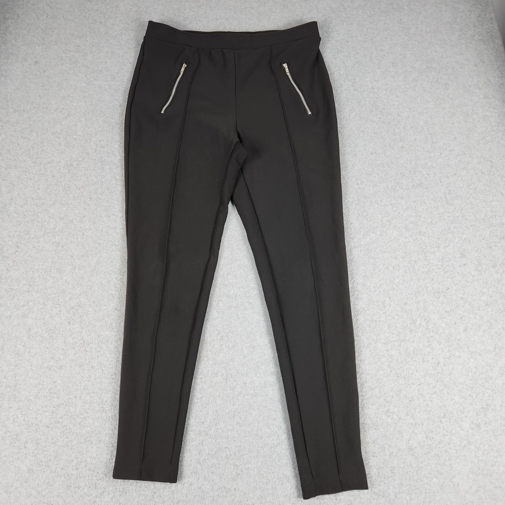 Just Be Pants Womens L Black Zip Pocket Pintuck Seamed Slim Fit Skinny Pull On